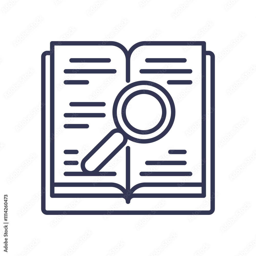 Poster open book with magnifying glass symbolizes transparency and insight in operations.