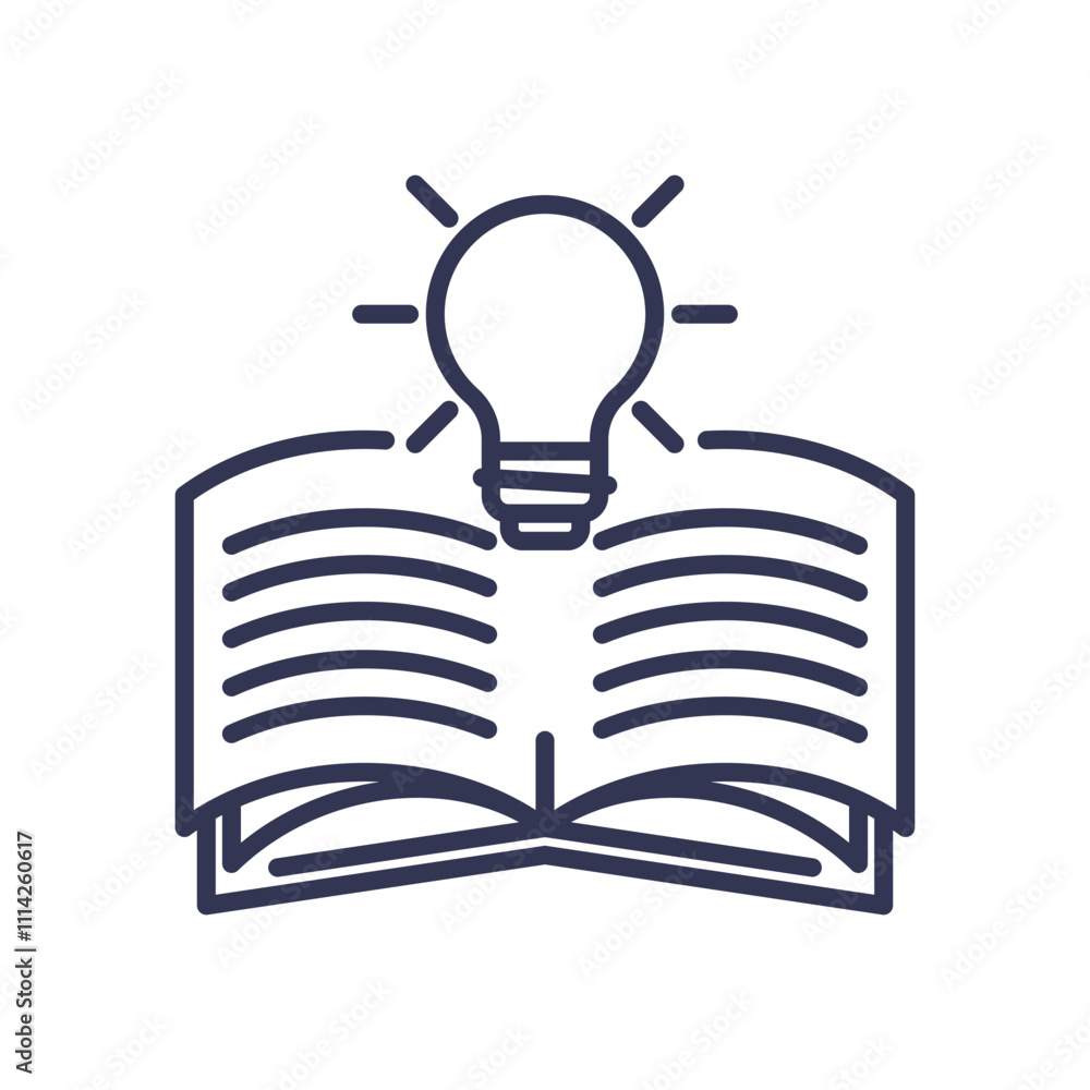 Poster an open book with a light bulb symbolizes knowledge and remembering.