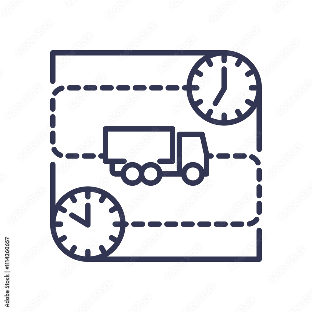 Poster truck and clocks symbolize efficient time management in logistics.