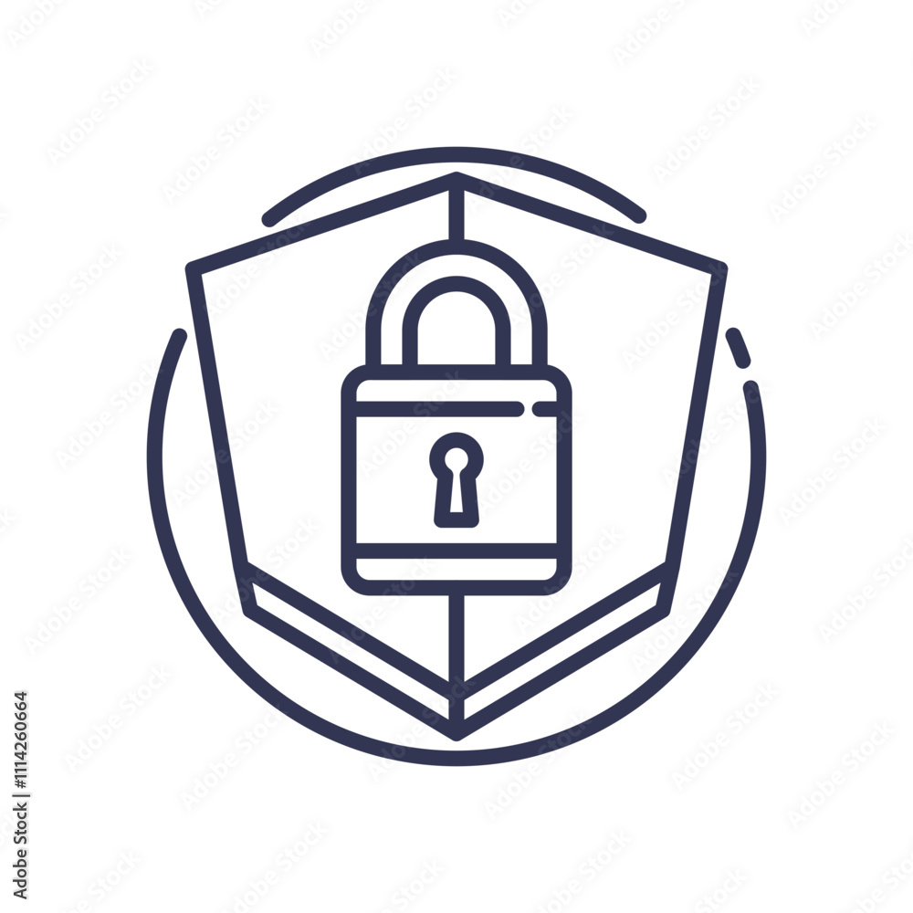 Poster shield and padlock symbolizing data protection and compliance.