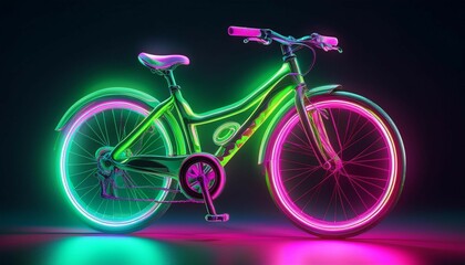 Fototapeta premium neon green and pink bike glowing in the dark
