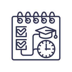 Fototapeta premium Notebook with checklists, clock, and graduation cap symbolizing time management and education.
