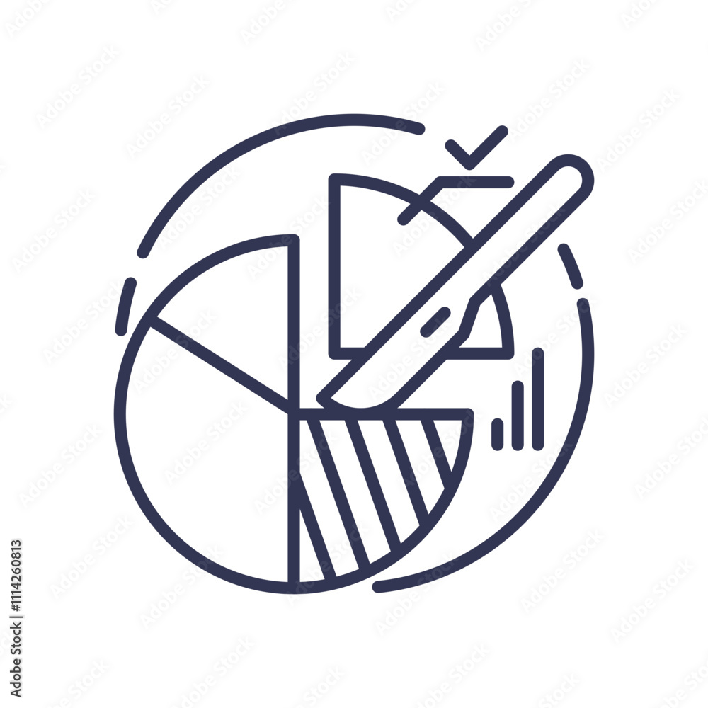 Aufkleber line art of pie chart and magnifying glass symbolizing data analysis.