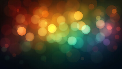 Colorful blurred circles radiate vibrant hues on a dark background.