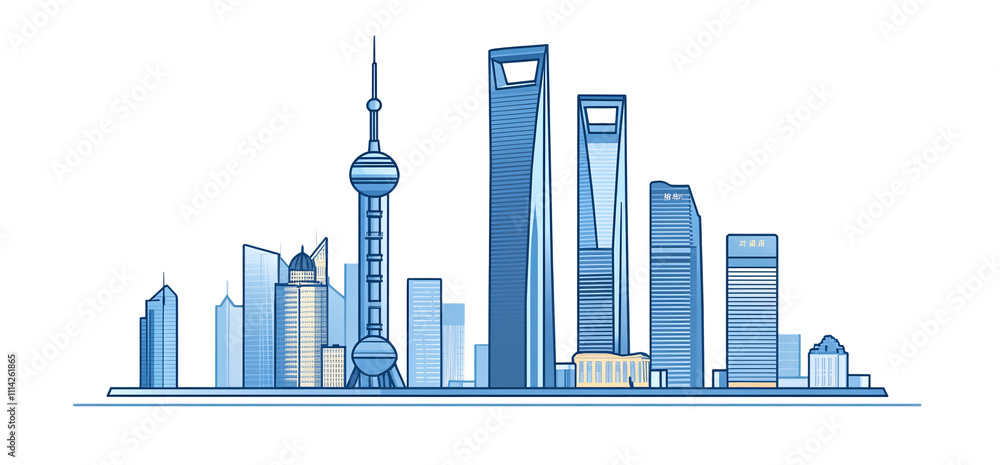 Poster an outline icon of the shanghai world financial center, emphasizing its sleek and modern architectur