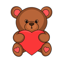 Cute little bear holding heart vector illustration, decorative element for greeting card, banner, sticker