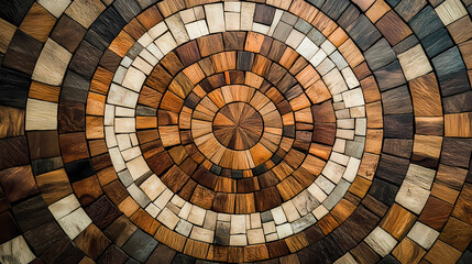 Fototapeta premium Circular wooden mandala mosaic with varied wood tones. Mosaic. Illustration