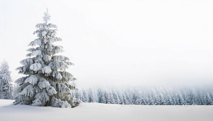Fototapeta premium spruce tree covered snow and hoarfrost on white background with space for text