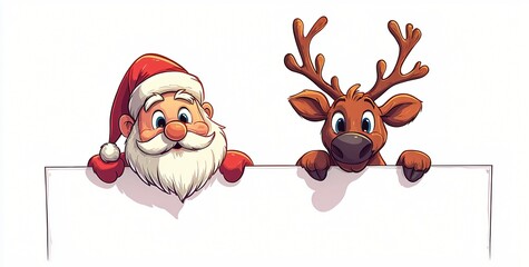 Fototapeta premium Santa Claus Reindeer Christmas Cartoon Illustration Sign