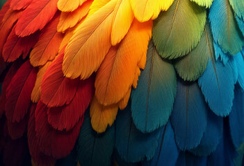 Obraz premium Vibrant bird feathers display a rainbow of colors.