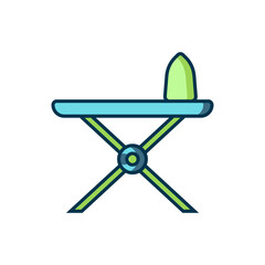 Filled outline Electric iron and ironing board icon isolated on white background. Steam iron. Flat filled outline style with shadow. Vector