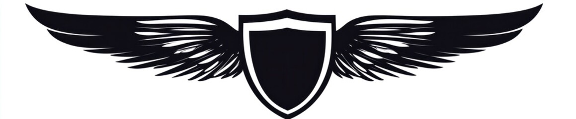 Black shield with wings graphic design.