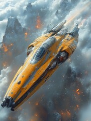 Fototapeta premium Yellow Starship in the Sky
