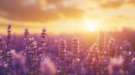 Lavender Field Sunset Golden Hour Peaceful Scene