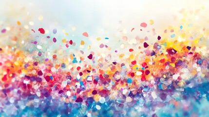 vibrant confetti falling on a light background, festive and joyful celebration scene, dynamic party atmosphere with bold and bright colors