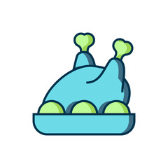 Filled outline Roasted turkey or chicken icon isolated on white background. Merry Christmas and Happy New Year. Flat filled outline style with shadow. Vector