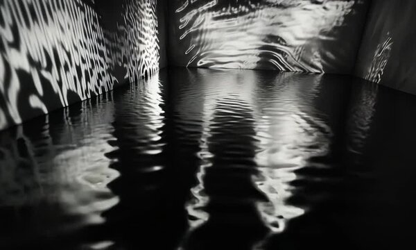 Abstract Black and White Water Reflections in an Enclosed Space