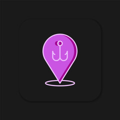 Filled outline Fishing hook icon isolated on black background. Fishing tackle. Flat filled outline style with shadow. Vector