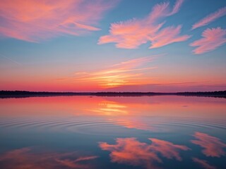 Obraz premium a breathtaking sunset reflecting over a still lake.