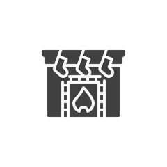 Fireplace with Christmas stocking vector icon