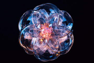 Crystal Atom Design with Orange Core on Reflective Surface