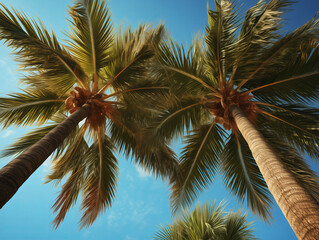 Fototapeta premium Tropical Palm Trees Against Brilliant Turquoise Sky on Perfect Sunny Day