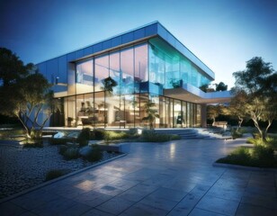 Exterior of a contemporary office building with a clean and sleek appearance