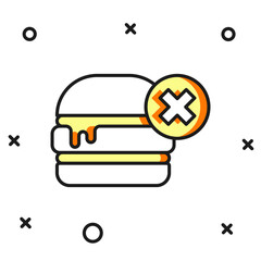 Filled outline No burger icon isolated on white background. Hamburger icon. Cheeseburger sandwich sign. Fast food menu. Flat filled outline style with shadow. Vector
