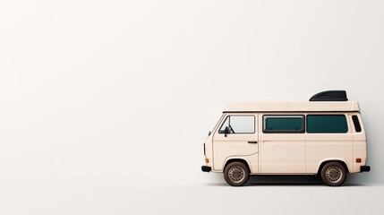 Tiny camper van with a clean design, featuring white walls and minimal decals