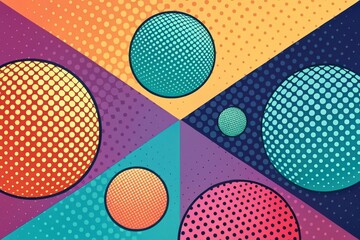 Abstract Halftone Pattern with Colorful Spheres and Geometric Shapes