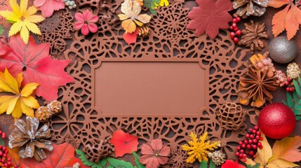 A creative flat-lay of elegant holiday decor with sale percentages integrated into intricate ribbon patterns