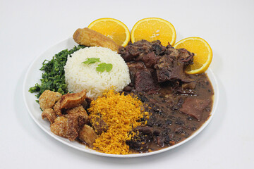 Complete Brazilian Feijoada on white background