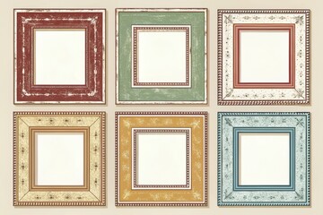Fototapeta premium Collection of six ornate, distressed picture frames with blank spaces