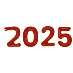 Chinese 2025 New Year Numeric. Zodiac Asia Silhouette Snake