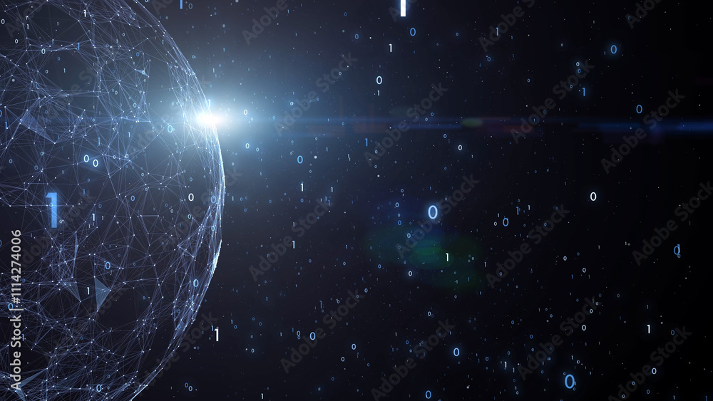 Poster network sphere with shiny star light. artistic artificial intelligence globe in digital cyberspace i