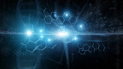Hexagon chemical bonds dna and nerve cell illustration.	
