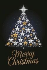 Festive christmas tree composed of stars with merry christmas message