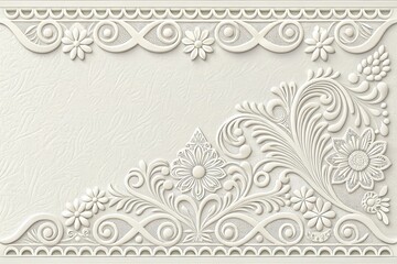 Elegant Embossed Floral Design with Ornate Border and Soft Cream Texture