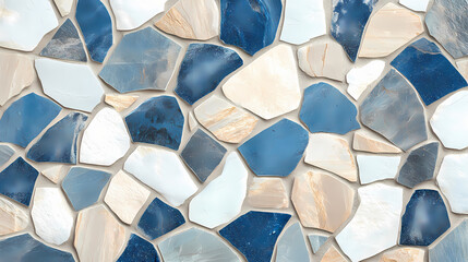 A close-up of a blue and beige mosaic tile. Mosaic. Illustration