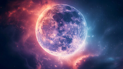 Obraz premium Stunning Night Sky with Bright Moon and Colorful Nebula Effects