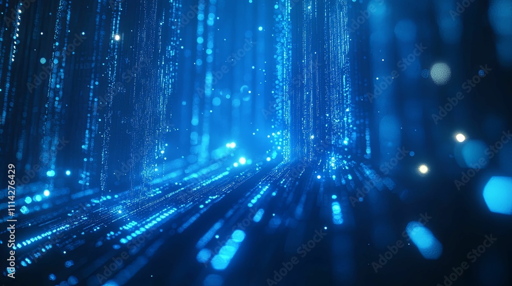 Poster abstract blue light particle flow visual