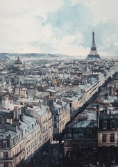 Parisian Cityscape View with Eiffel Tower in the Distance