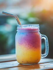 Colorful smoothies on a grey background