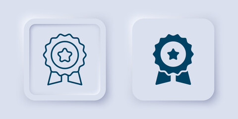 Filled and outline Medal with star icon isolated on grey background. Winner symbol. Square button. Vector