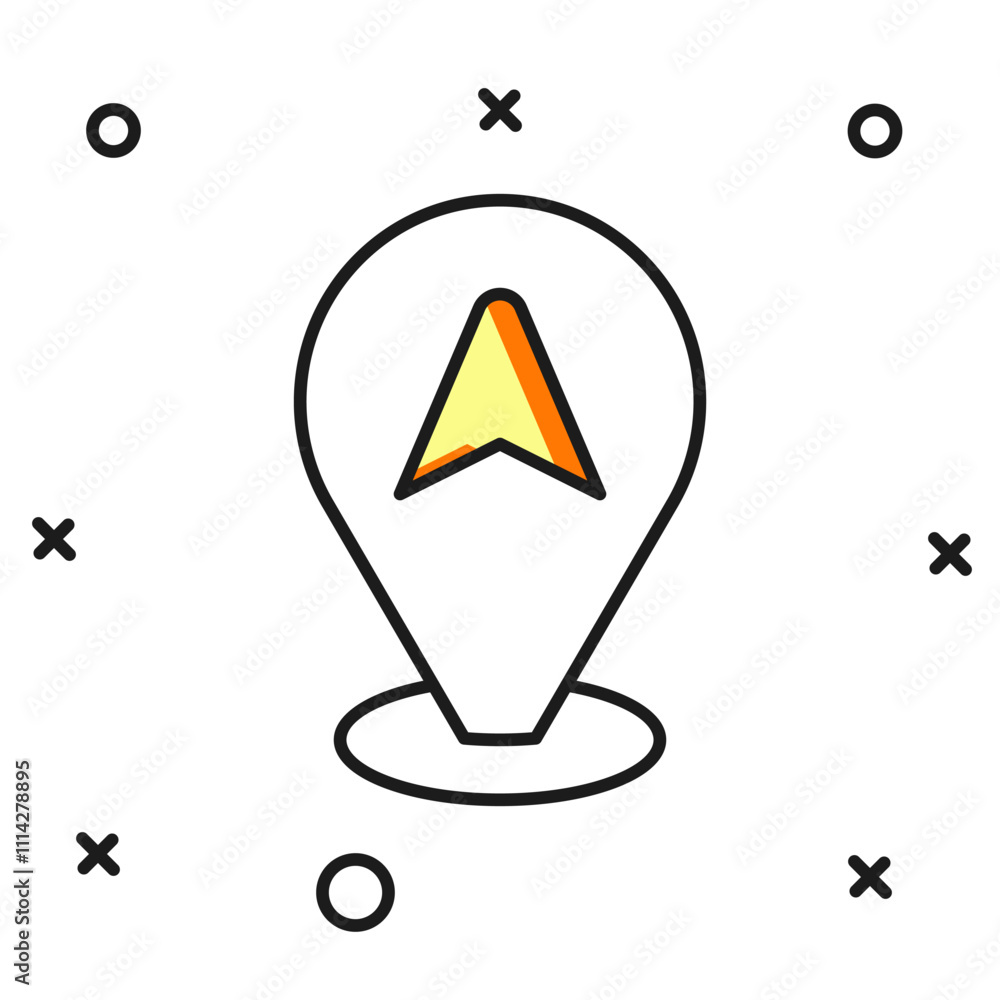 Poster filled outline map pointer with taxi car icon isolated on white background. location symbol. flat fi
