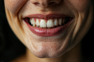 Fototapeta premium Large portrait young smiling beautiful woman, female toothy smile. AI Generative