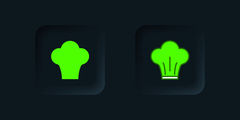 Green Chef hat icon isolated on black background. Cooking symbol. Cooks hat. Black square button. Vector