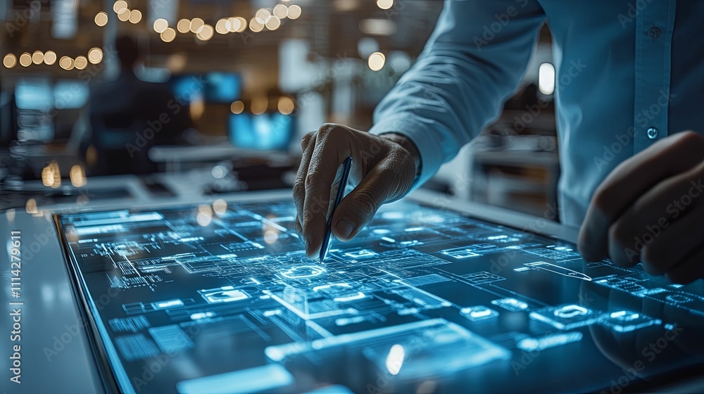 Aufkleber man interacting with advanced digital interface technology