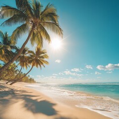 Idyllic Tropical Beach Paradise with Lush Palm Trees