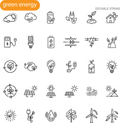 Green Energy Icons Renewable Sources, Sustainability, EcoFriendly Power